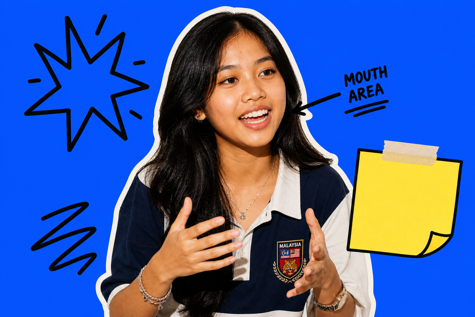 Student explaining out loud on a bold blue block